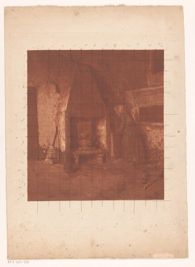 Bondekvinde stående ved en pejs af Emanuel Samson van Beever