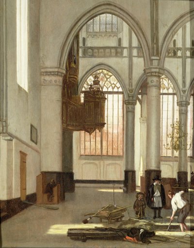 Gravegravere i den vestlige ende af Oude Kerk, Amsterdam (panel) af Emanuel de Witte
