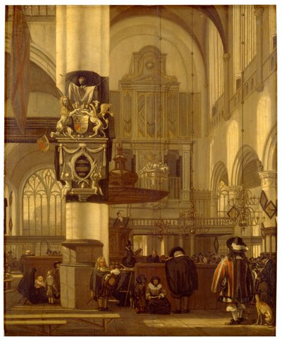 Interiør af en kirke (olie på panel) af Emanuel de Witte