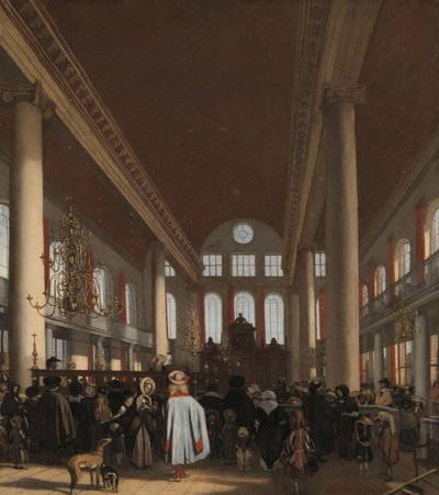 Interiør af den portugisiske synagoge i Amsterdam af Emanuel de Witte