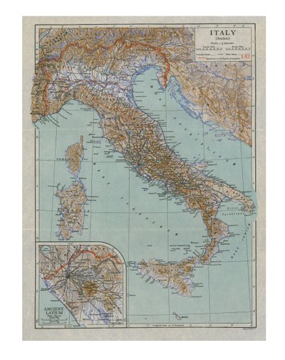 Kort over det gamle Italien, c1910