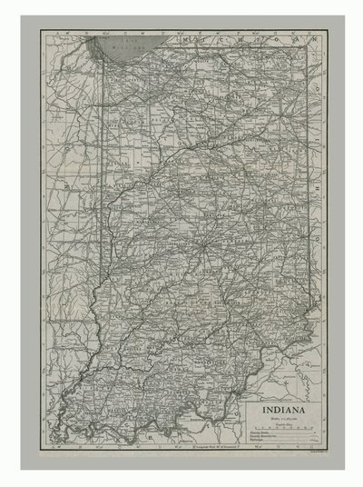 Kort over Indiana, USA, omkring 1900-tallet af Emery Walker