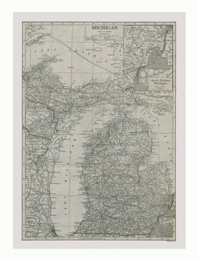 Kort over Michigan, USA, ca. 1900. af Emery Walker