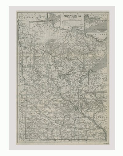 Kort over Minnesota, USA, omkring 1900-tallet. af Emery Walker