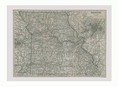 Kort over Missouri, USA, omkring 1900-tallet. af Emery Walker