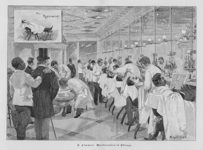 Barbershop i Chicago, Illinois, USA (gravering) af Emil (after) Limmer