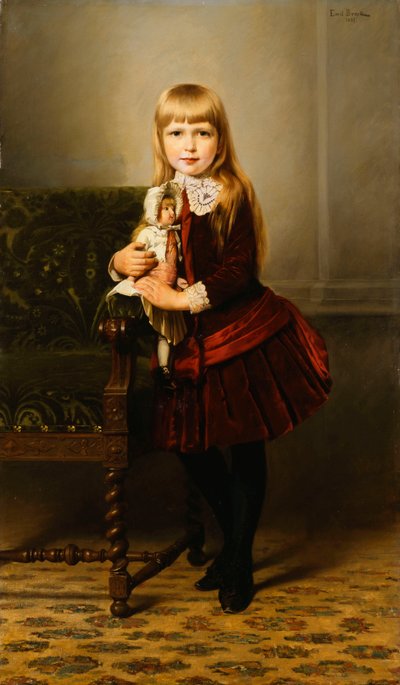 Portræt af en ung pige, der holder en dukke, 1887 af Emil Brack