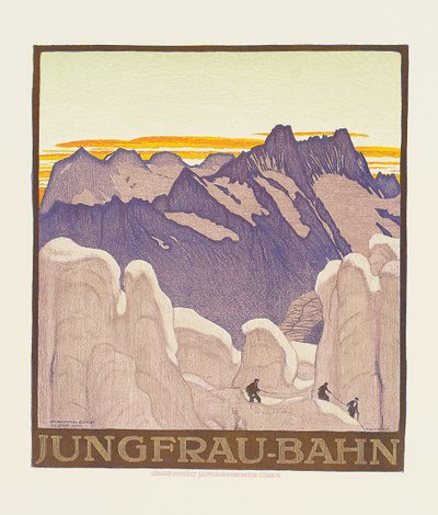 Jungfrau-Bahn, plakat, der reklamerer for Jungfrau-bjergbanen (farve litho) af Emil Cardinaux