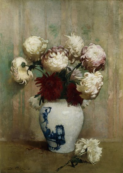 Mums i en orientalsk vase af Emil Carlsen