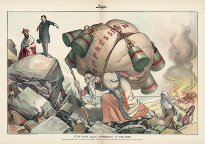 Stop din grusomme undertrykkelse af jøderne, Judge magazine fra september 1905 (kromolitografi) af Emil Flohri