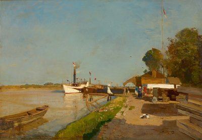 Dampbådsstationen ved Donau over for Kaisermühlen af Emil Jakob Schindler