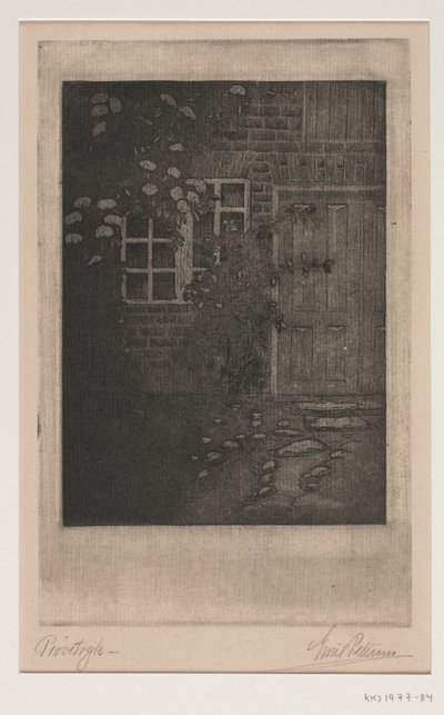 Husmur med blomster af Emil Petersen