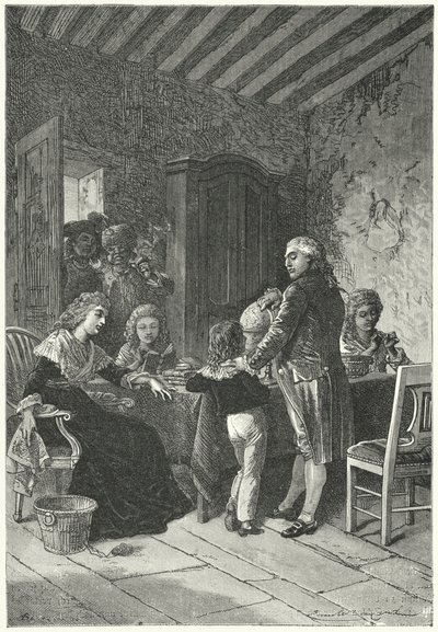 Ludvig XVI og hans familie fængslet i templet af Emile Antoine (after) Bayard