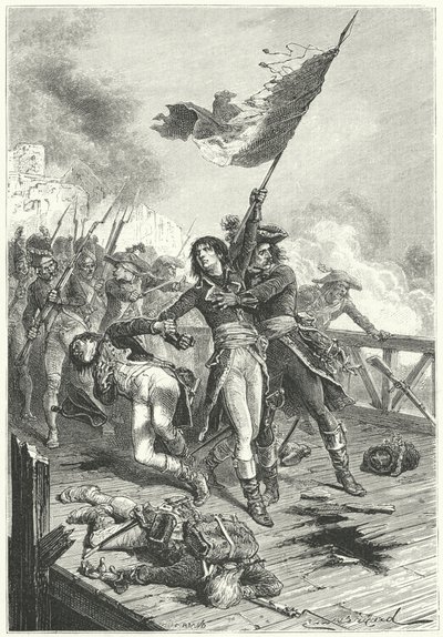 Napoleon Bonaparte på broen ved Arcole af Emile Antoine (after) Bayard