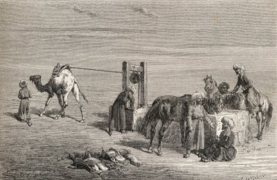 En brønd i ørkenen mellem Samarkand og Karshi, Usbekistan, illustration fra 