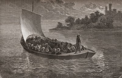 Arminio Vambery og hans ledsagere, der sejler i det Kaspiske Hav i 1863, illustration fra 