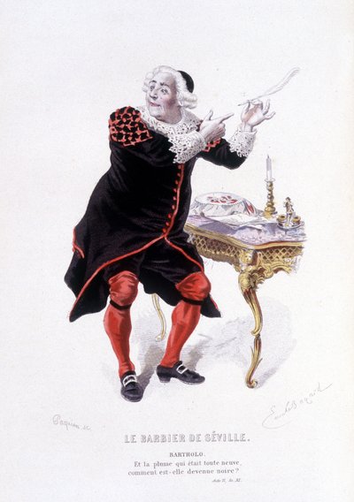 Bartholo i Barberen i Sevilla i Ovre complet de Beaumarchais (1732-1799) af Edouard Fournier, red. Laplace, Sanchez et Cie, Paris 1876 (gravering) Her Bartholo i Barberen i Sevilla af Emile Antoine Bayard