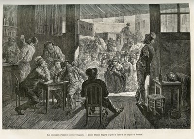 Mother Careys fuldskabssalmesangere samledes ved indgangen til en whiskybar i Ohio for at bekæmpe alkoholismens opblomstring. Emile Bayards tegning til illustration af historien La conquete blanche, af William Hepworth Dixon, i 1875, udgivet i "Le tour du  af Emile Antoine Bayard