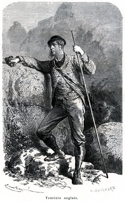 Portræt af engelsk turist af Emile Bayard - turisme i det 19. århundrede - illustration af bogen "" Moors and Characters of Peoples"", udgave 1884 - af Emile Antoine Bayard