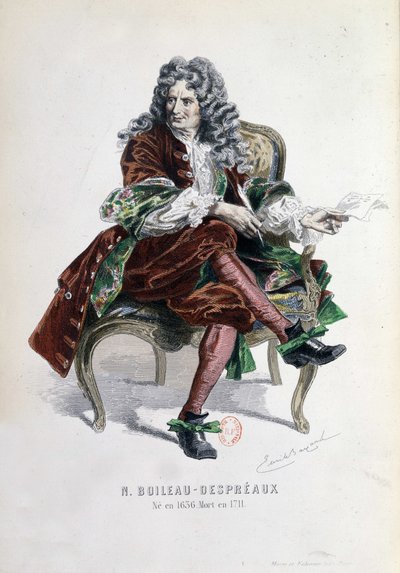 Portræt af Nicolas Boileau Despreaux (Boileau-Despreaux) (1636-1711) i "Works of Nicolas Boileau" Paris 1873 (gravering) af Emile Antoine Bayard