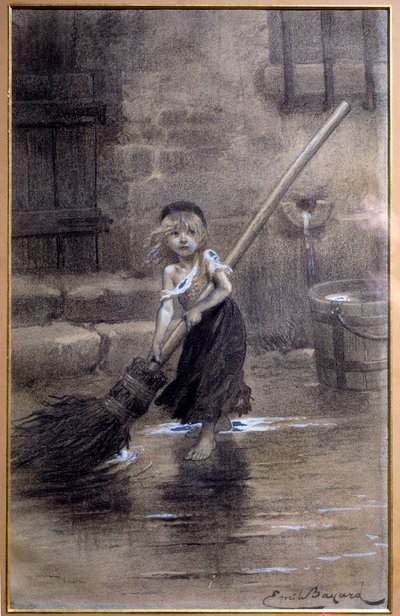 Cosette, der fejer barfodet. Illustration til "The Miserables" af Victor Hugo (1802-1885) af Emile Bayard (1837-1891) 19. århundrede. Paris, Maison Victor Hugo af Emile Antoine Bayard