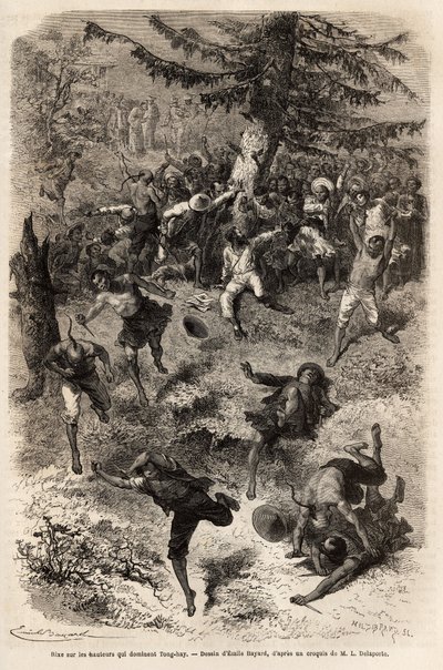 Rixe på højderne, der dominerer Tong-hay (eller Tong-hø), et af medlemmerne af ekspeditionen, der tog afsted på højderne af byen for at tegne af naturen, efterfølges af en skare nysgerrige, som erklærer en generel kamp, hver ønsker at se så tæt som muligt af Emile Antoine Bayard