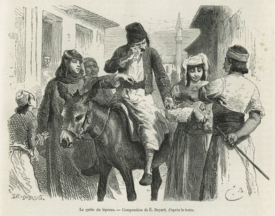 The Leproux Quest in Chio, tegning af Emile Bayard, for at illustrere historien "Øen Chio" (det østlige Tyrkiet), i 1877, af Dr. A.Testevuide. Indgravering i Le tour du monde af Emile Antoine Bayard