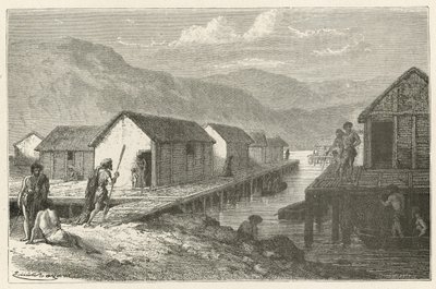 En landsby ved søen i Schweiz under bronzealderen af Emile Antoine Bayard