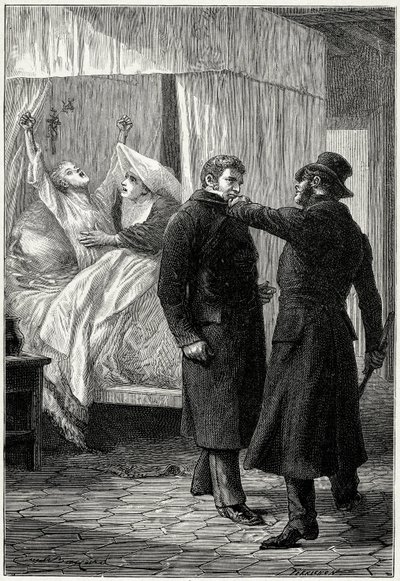 Victor Hugo "" Les Miserables"": Jean Valjean, der blev rig under navnet Monsieur Madeleine, har det godt omkring ham. Men hans fjende politiinspektør Javert mistænker hans identitet og ender med at arrestere ham, mens Fantine (Cosettes mor) dør. Val af Emile Antoine Bayard