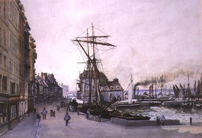 Kajen ved Honfleur (akvarel) af Emile Antoine Francois Herson