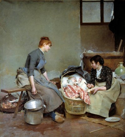 Vuggen. Maleri af Auguste Pinchart (1842-1924) af Emile August Pinchart