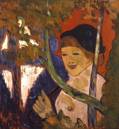 Bretonsk pige med en rød paraply af Emile Bernard