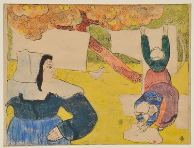 Bretonske kvinder, der hænger vasketøj op af Emile Bernard
