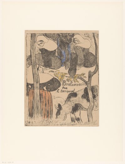 Tre bretonske kvinder og køer Titeltryk for: Émile Bernard, Bretonneries, 1889 Bretonnes et vache Bretonske kvinder (serietitel) Bretonnes (serietitel på objekt) af Emile Bernard
