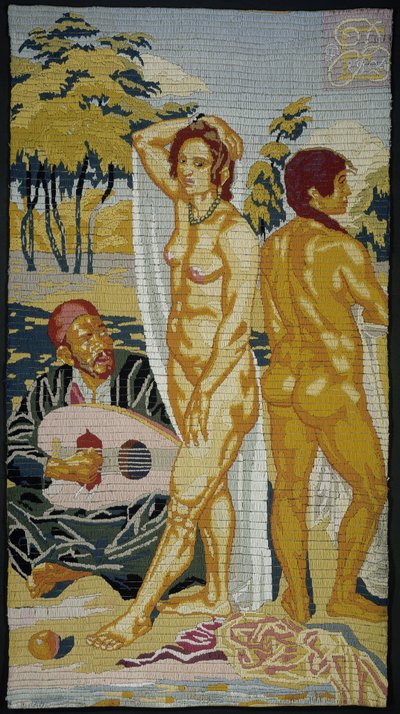 Geborduurd bord; To Badegæster af Emile Bernard