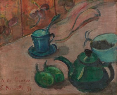 Stilleben med tekande, kop og frugt af Emile Bernard