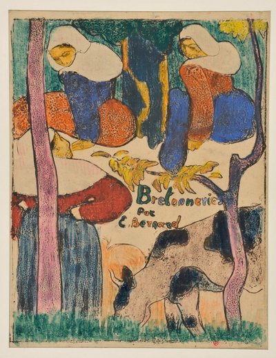 Drei Frauen und eine Kuh auf einer Wiese af Emile Bernard