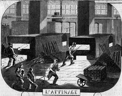 Forges de la Franche Comte: raffinering med puddler ovne. Factory of Fraisans, Jura (39) af Emile Bourdelin