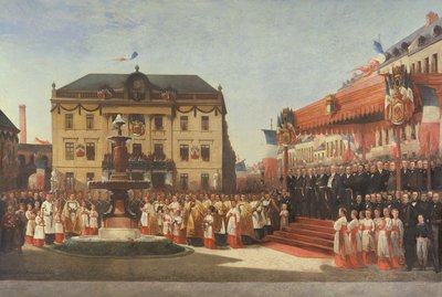 Ceremoni for indvielsen af vandet i Lys-floden ved Roubaix i 1864, 1864 af Emile Defrenne