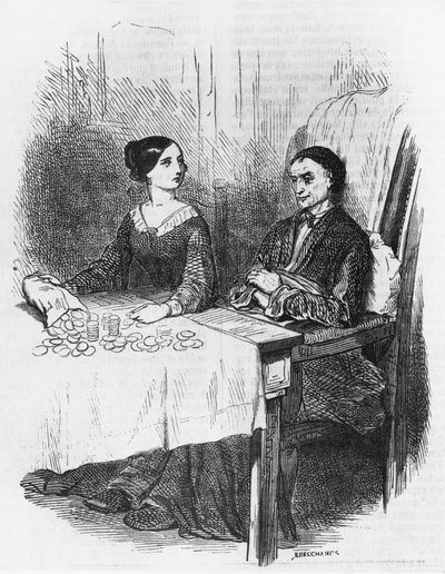Illustration til Eugenie Grandet, roman af Honore de Balzac (1799-1850) fra samlingen i flere bind med titlen Human Comedy, gravering af Emile Deschamps (1822-1893) af Emile Deschamps