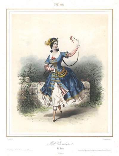 Fransk balletdanserinde Adele Dumilatre danser ved Paris Opera, c1840 (farve litho) af Emile Desmaisons