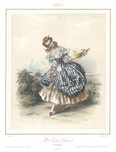 Fransk balletdanserinde Pauline Leroux danser ved Paris Opera, c1840 (farve litho) af Emile Desmaisons
