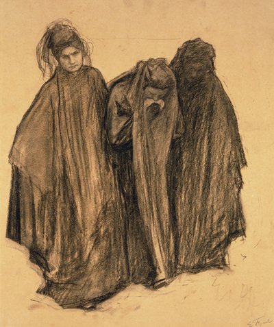 Studie for La D0uleur, 1899 (kul på papir) af Emile Friant