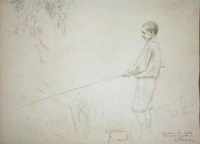Ung dreng fiskeri af Emile Friant