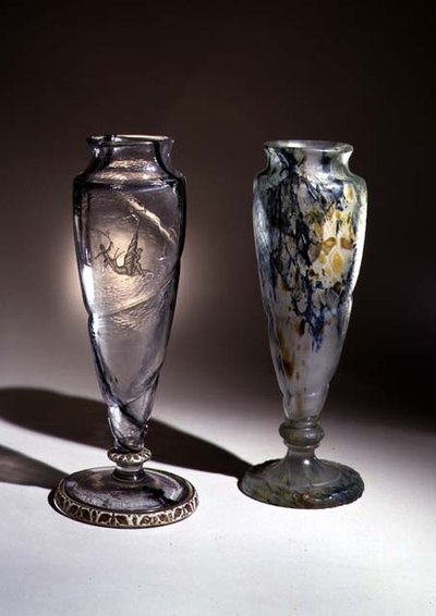 Indgraverede intercalaire glasvaser, 1800-tallet af Emile Galle