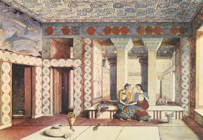 Kunstnerindtryk af Knossos-paladset, Kreta, ca. 1900 (litho) af Emile Gilliéron