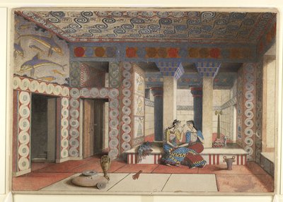 Maleri af den genskabte Dronningens Megaron fra Minos-paladset i Knossos af Emile Gilliéron