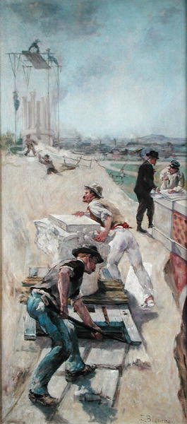 Arbejdere, der bygger Hotel de Ville, Paris af Emile Henri Blanchon
