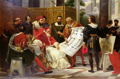 Pave Julius II giver Bramante, Michelangelo og Raphael ordre til at bygge Vatikanet og Peterskirken, 1827 (detalje fra 157491) af Emile Jean Horace Vernet