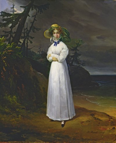 Ung pige i et romantisk landskab, 1825 af Emile Jean Horace Vernet